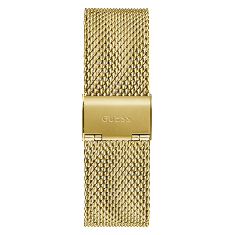 Guess Men's Gold Tone Logo Head Detail Gold Tone Mesh Strap Watch