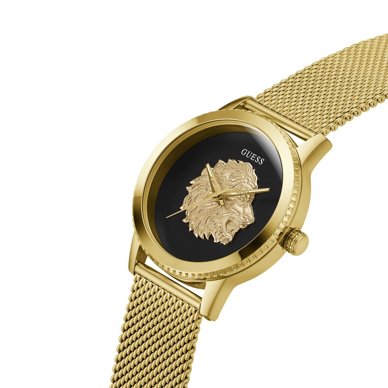 Main Image 4 of Guess Men's Gold Tone Logo Head Detail Gold Tone Mesh Strap Watch