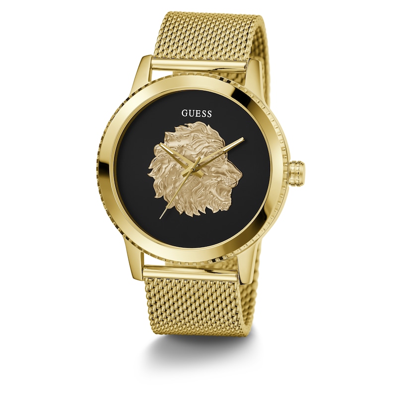 Main Image 5 of Guess Men's Gold Tone Logo Head Detail Gold Tone Mesh Strap Watch