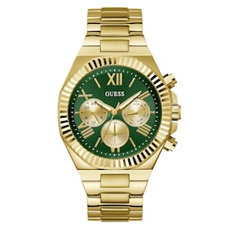 Guess Men's Green Chronograph Dial Gold Tone Bracelet Watch