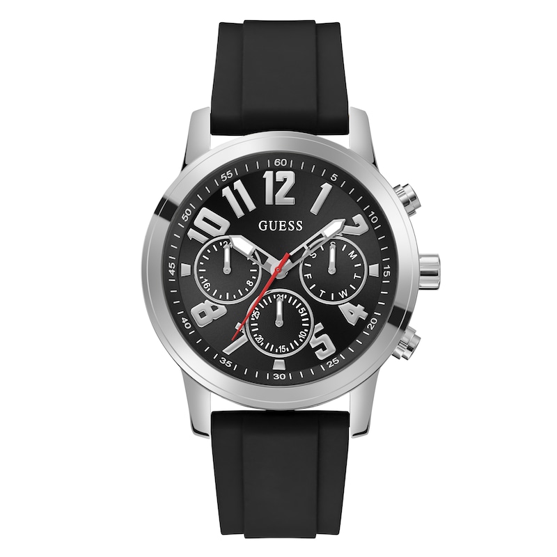 Guess Men's Black Chronograph Dial Black Leather Strap Watch