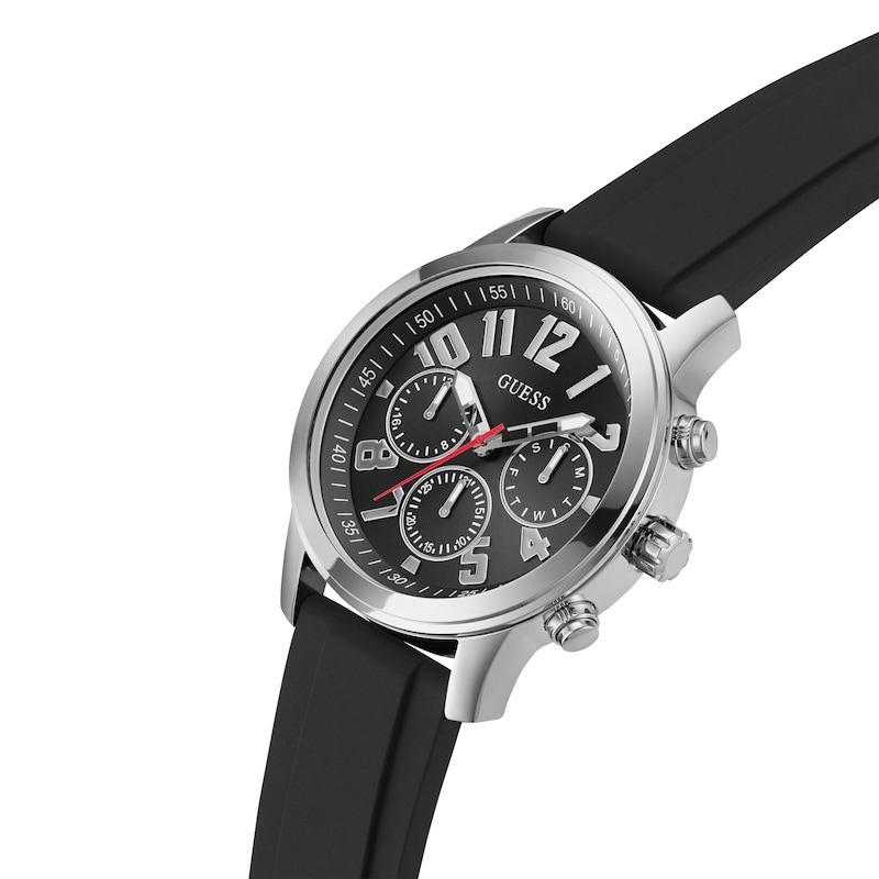 Main Image 4 of Guess Men's Black Chronograph Dial Black Leather Strap Watch