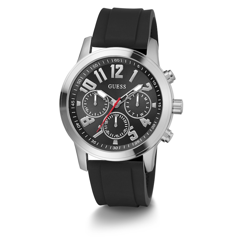 Guess Men's Black Chronograph Dial Black Leather Strap Watch