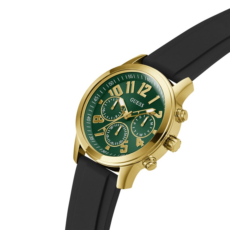 Main Image 4 of Guess Men's Green Chronograph Dial Black Leather Strap Watch