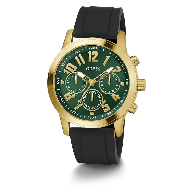 Main Image 5 of Guess Men's Green Chronograph Dial Black Leather Strap Watch