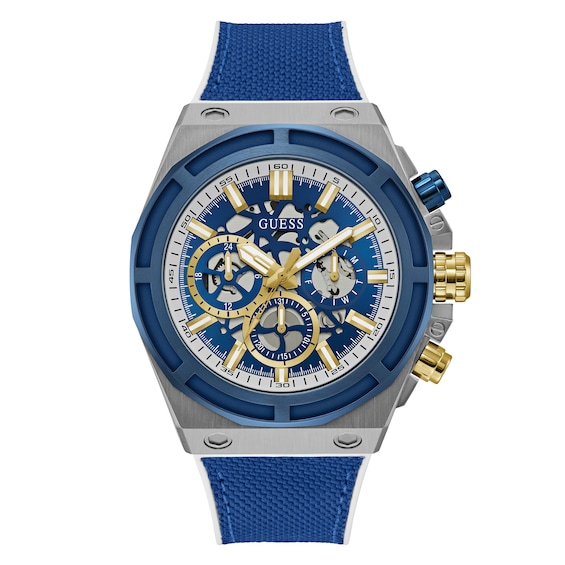 Guess Mens Skeleton Dial Blue Nylon Strap Watch