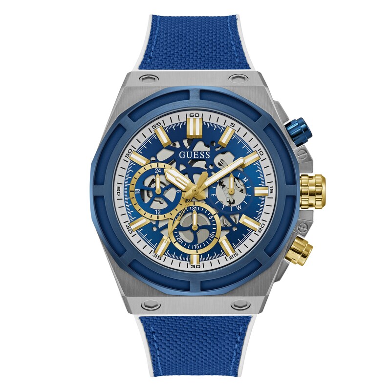 Main Image 1 of Guess Men's Skeleton Dial Blue Nylon Strap Watch