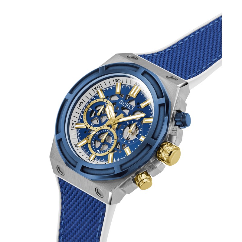 Main Image 4 of Guess Men's Skeleton Dial Blue Nylon Strap Watch