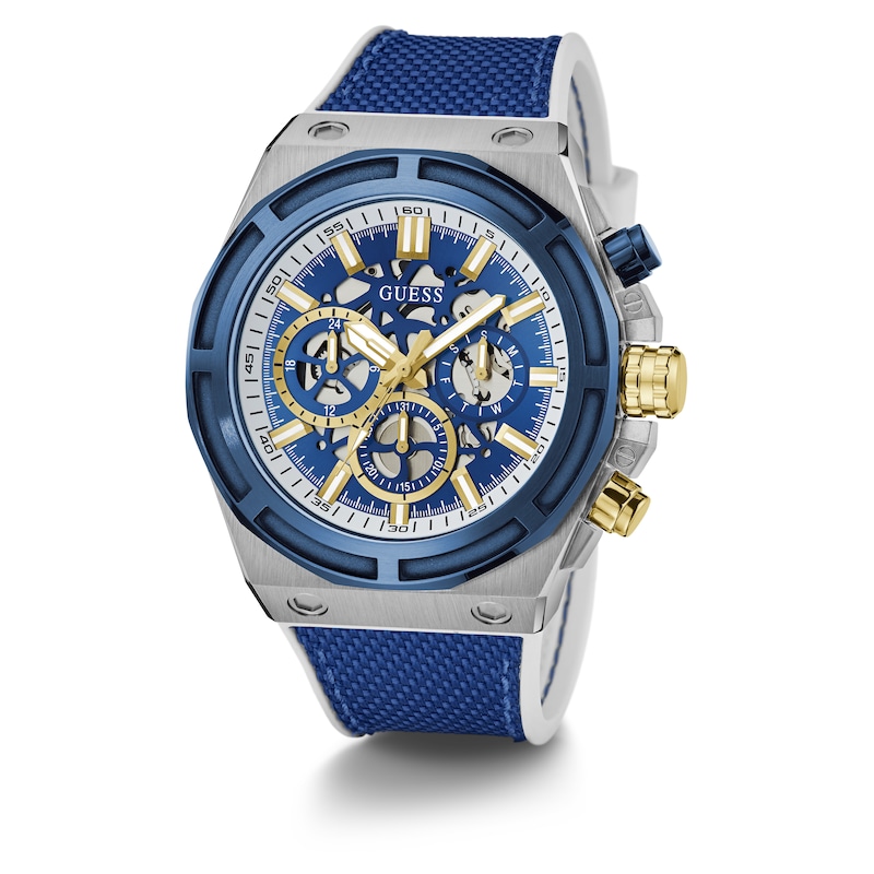 Main Image 5 of Guess Men's Skeleton Dial Blue Nylon Strap Watch