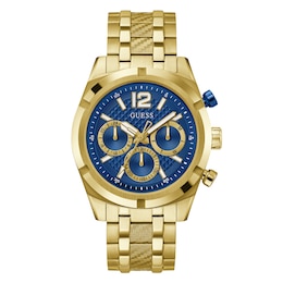 Guess Men's Blue Chronograph Dial Gold Tone Bracelet Watch