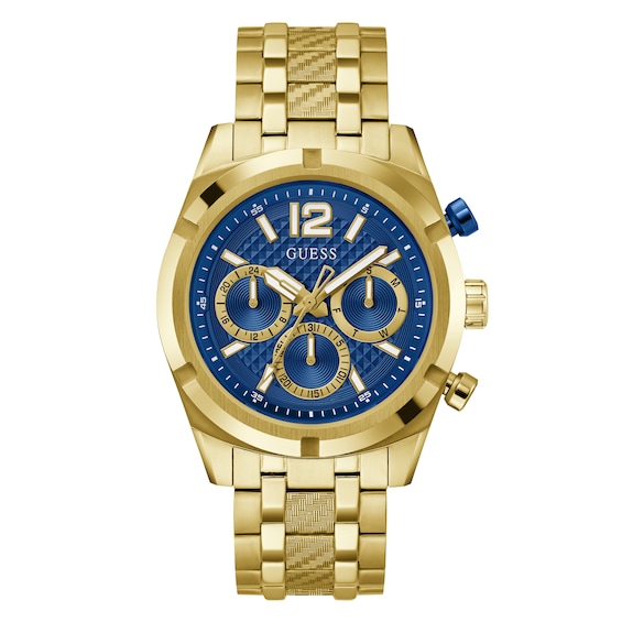 Guess Mens Blue Chronograph Dial Gold Tone Bracelet Watch