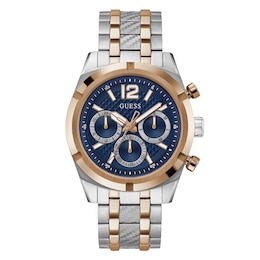 Guess Men's Blue Chronograph Dial Two Tone Bracelet Watch