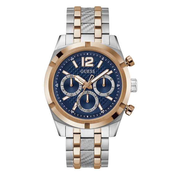 Guess Mens Blue Chronograph Dial Two Tone Bracelet Watch