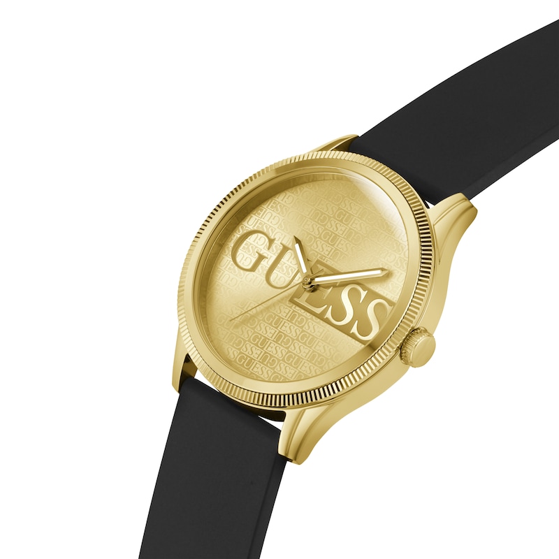 Main Image 4 of Guess Champagne Logo Dial Black Silicone Strap Watch