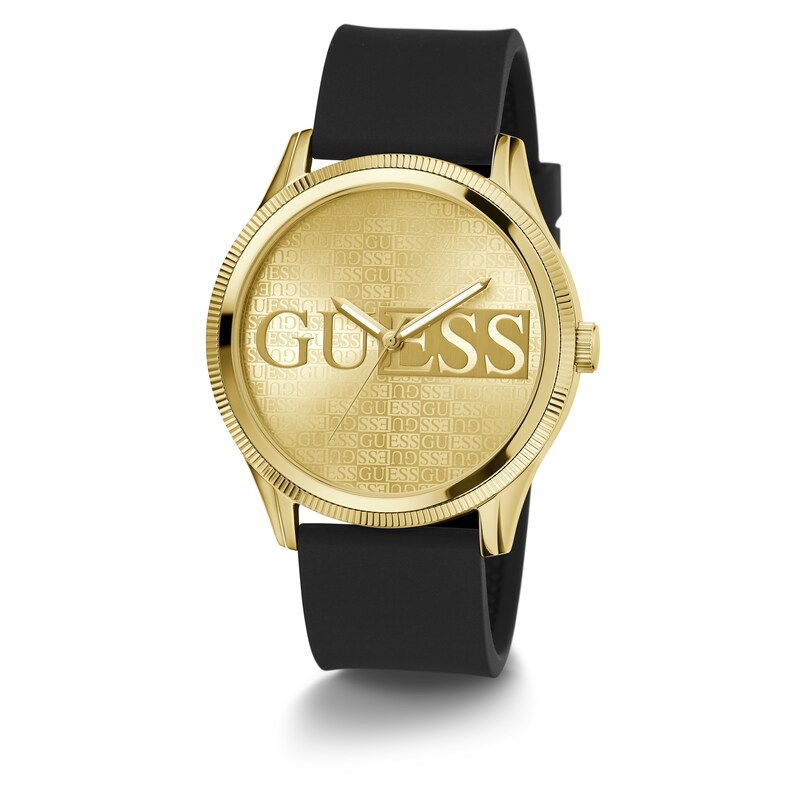 Main Image 5 of Guess Champagne Logo Dial Black Silicone Strap Watch