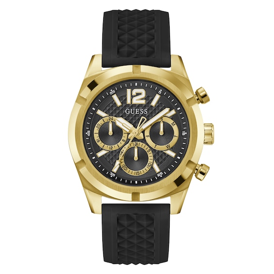 Guess Mens Chronograph Dial Black Silicone Strap Watch