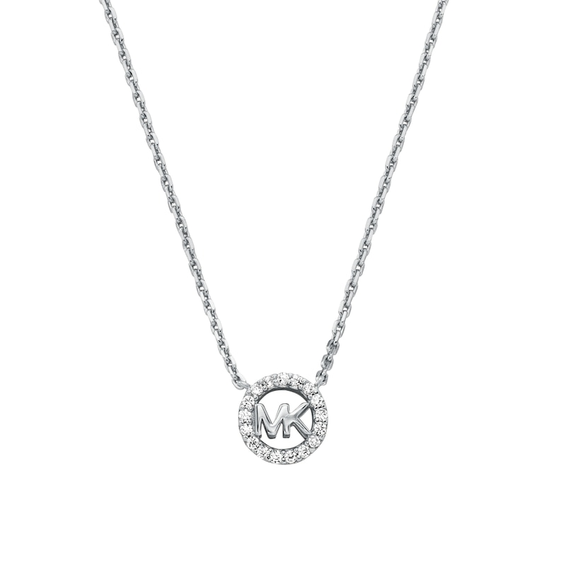 Main Image 1 of Michael Kors Kors Ladies' Sterling Silver Rhodium Plated Logo Pendant Necklace