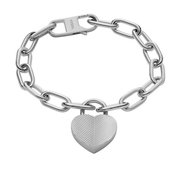 Fossil Women's Harlow Linear Texture Heart Station Bracelet