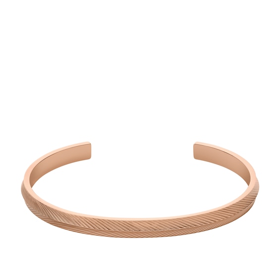 Fossil Harlow Women's Linear Texture Rose Gold Tone Cuff Bracelet