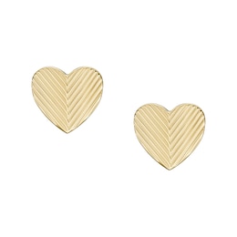 Fossil Harlow Ladies' Linear Texture Heart Gold Tone Stud Earrings