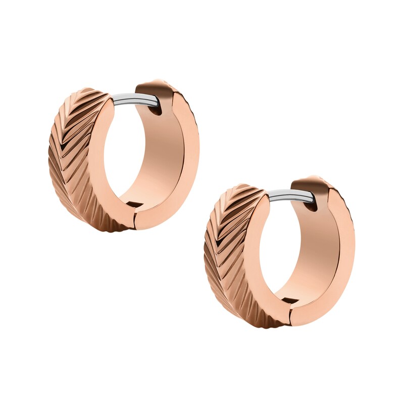 Main Image 2 of Fossil Harlow Ladies' Rose Gold Tone Linear Texture Hoop Earrings