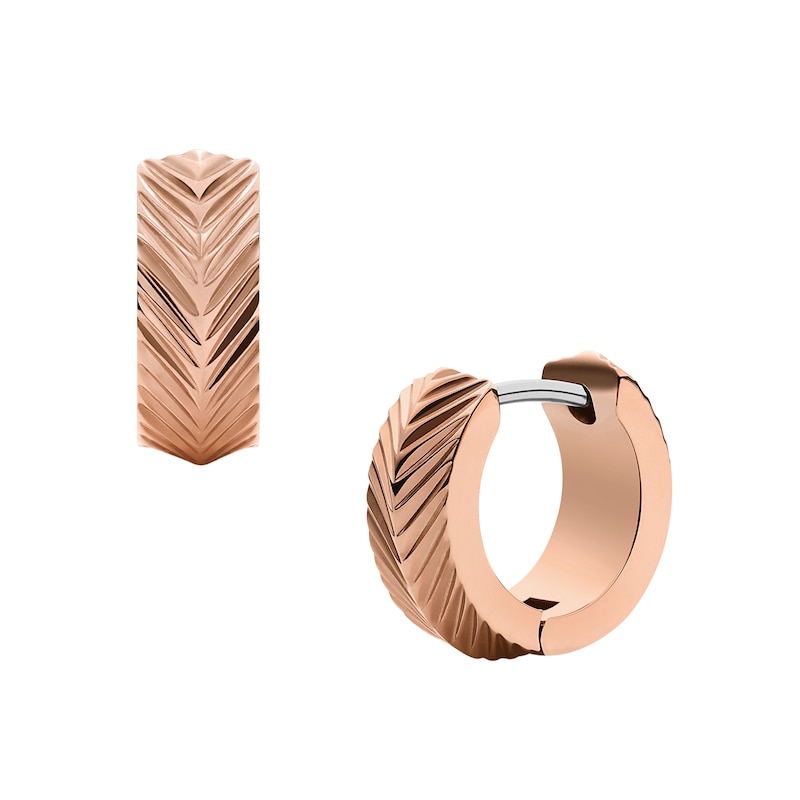 Main Image 3 of Fossil Harlow Ladies' Rose Gold Tone Linear Texture Hoop Earrings