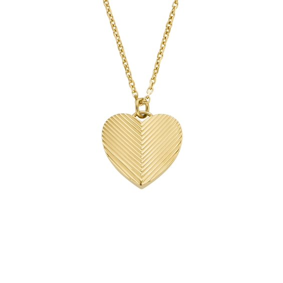Fossil Womens Harlow Linear Texture Heart Gold TonePendant N