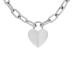 Fossil Harlow Ladies' Linear Texture Heart Stainless Steel Pendant Necklace