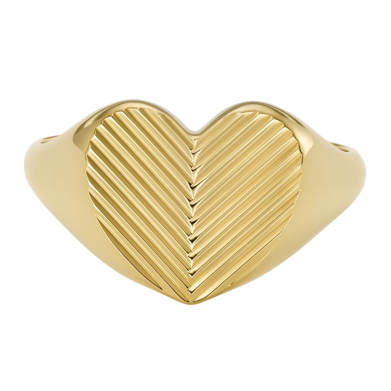 Fossil Harlow Ladies' Linear Texture Heart Gold Tone Signet Ring - Size L