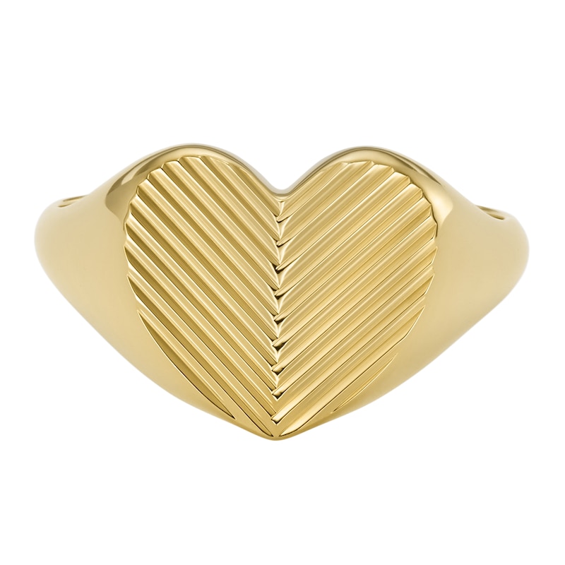 Main Image 1 of Fossil Harlow Ladies' Linear Texture Heart Gold Tone Signet Ring - Size L