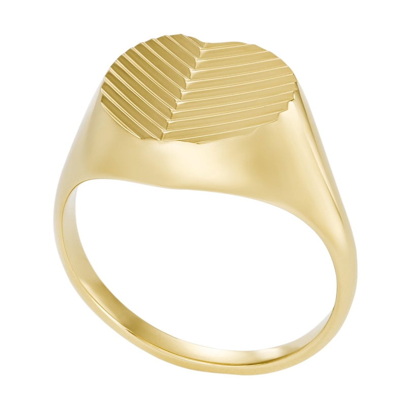 Fossil Harlow Ladies' Linear Texture Heart Gold Tone Signet Ring - Size L