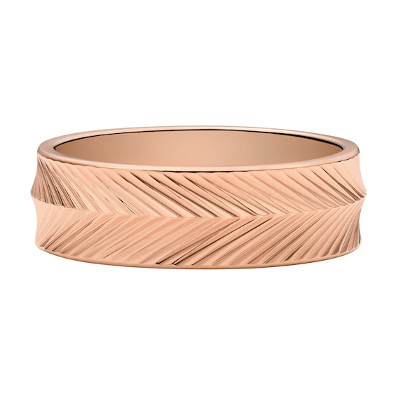 Fossil Harlow Women's Linear Texture Rose Gold Tone Ring - Size L
