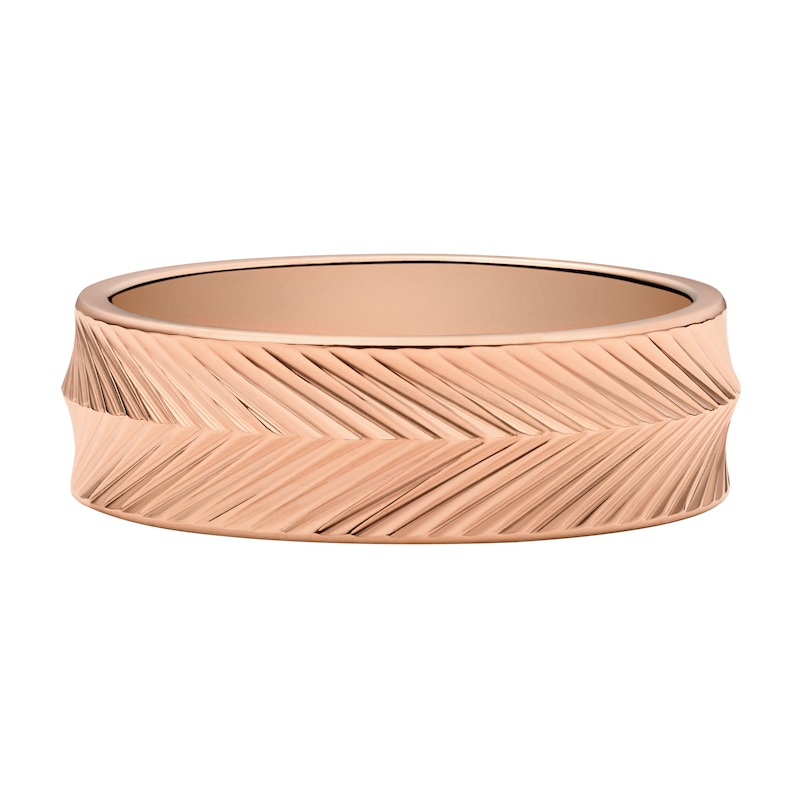 Fossil Harlow Ladies' Linear Texture Rose Gold Tone Ring - Size L