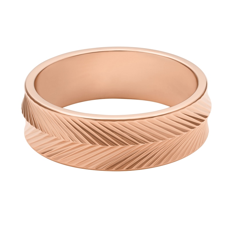 Fossil Harlow Ladies' Linear Texture Rose Gold Tone Ring - Size L