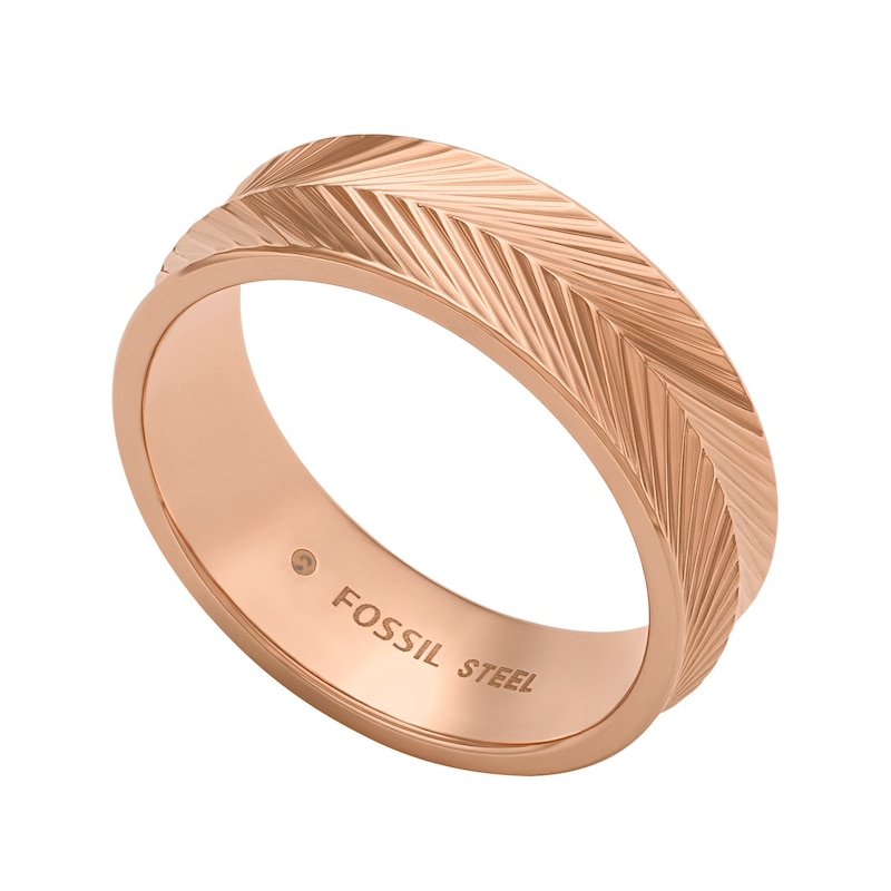 Main Image 3 of Fossil Harlow Ladies' Linear Texture Rose Gold Tone Ring - Size L