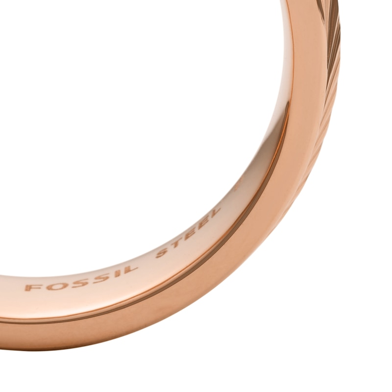 Main Image 4 of Fossil Harlow Ladies' Linear Texture Rose Gold Tone Ring - Size L