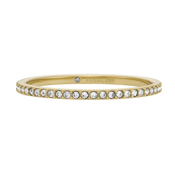 Fossil All Stacked Up Ladies Gold Tone Crystal Ring - Size L