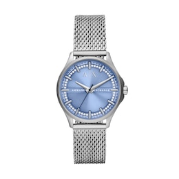 Armani Exchange Ladies' Blue Dial Stainless Steel Mesh Strap Watch
