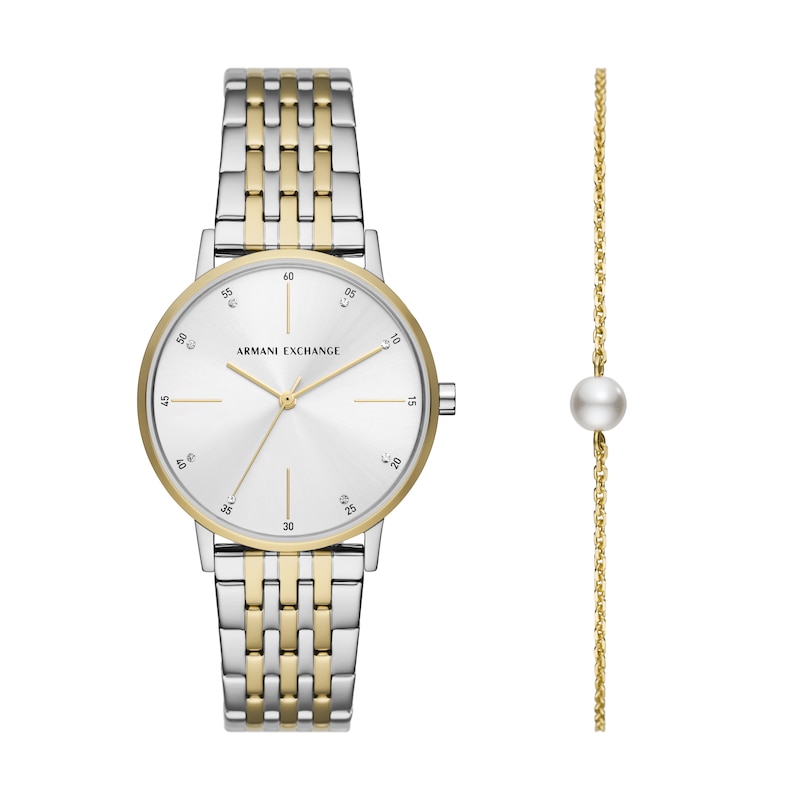 Armani Exchange Ladies' Two Tone Stainless Steel Watch and Bracelet Set