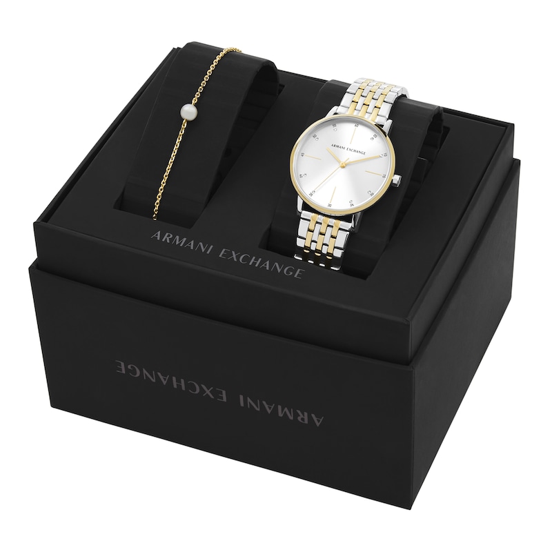 Armani Exchange Ladies' Two Tone Stainless Steel Watch and Bracelet Set