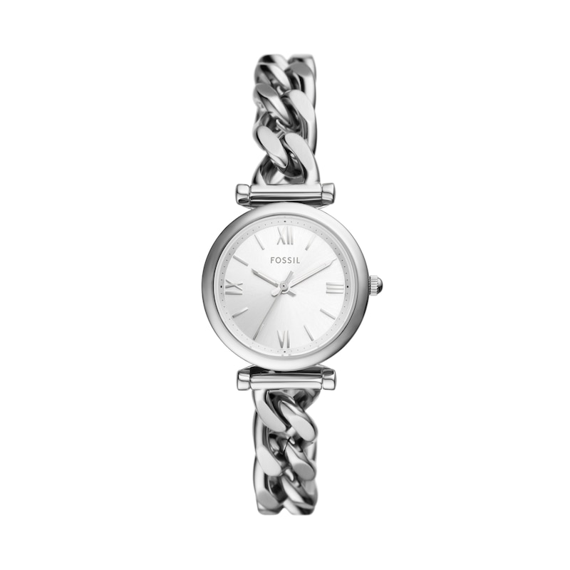 Fossil Carlie Ladies' Silver Dial Stainless Steel Curb Chain Bracelet Watch