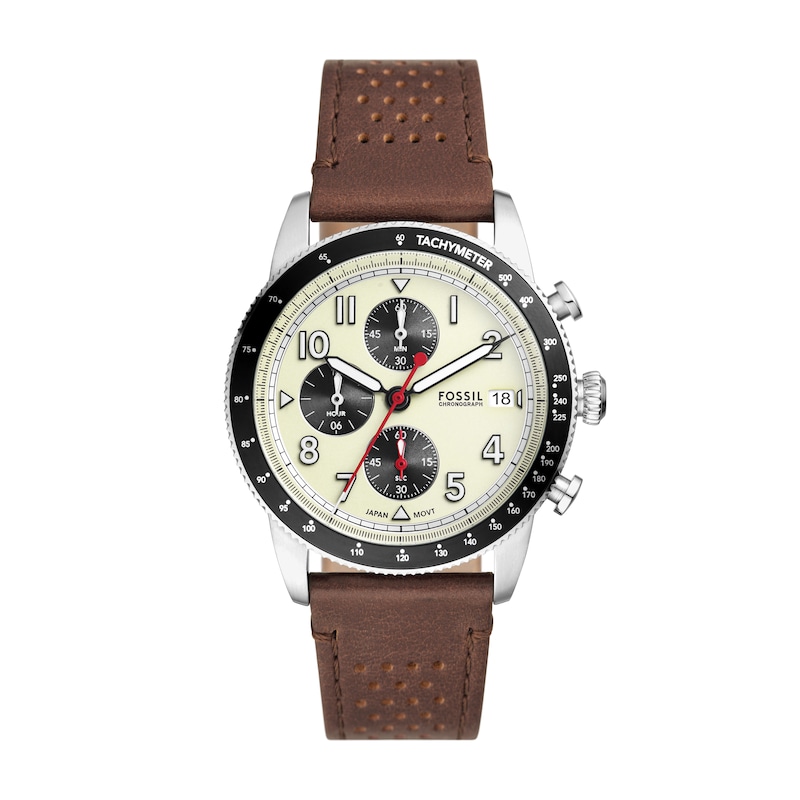 Main Image 1 of Fossil Sport Tourer Men's Cream Chronograph Dial Brown Leather Strap Watch