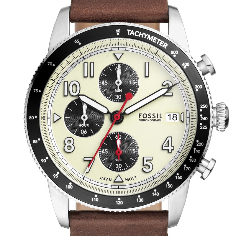Main Image 2 of Fossil Sport Tourer Men's Cream Chronograph Dial Brown Leather Strap Watch