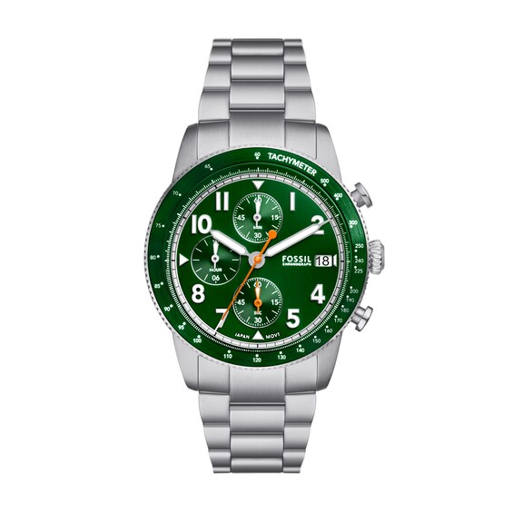 Fossil Sport Tourer Mens Green Chronograph Dial Stainless St