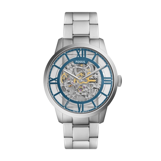 Fossil Townsman Mens Skeleton Dial Stainless Steel Bracelet