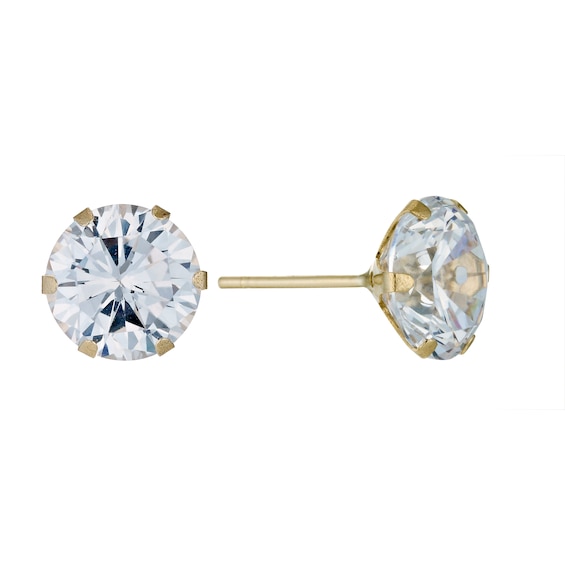 9ct Yellow Gold Cubic Zirconia 8mm Stud Earrings