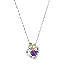 Silver & 9ct Yellow Gold Heart & Amethyst Centre