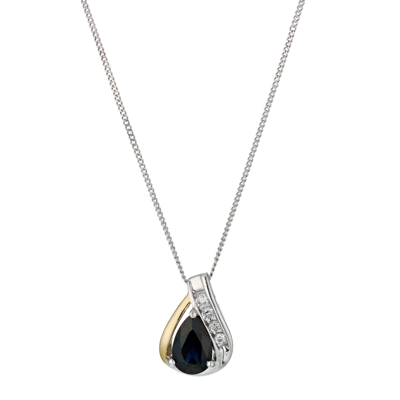 Main Image 1 of Sterling Silver & 9ct yellow gold teardrop sapphire pendant