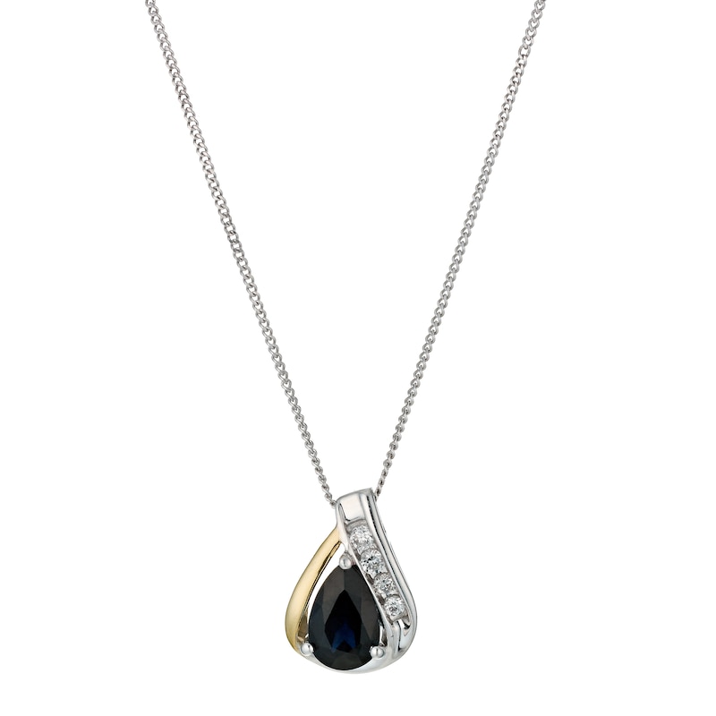 Silver & 9ct yellow gold teardrop sapphire pendant