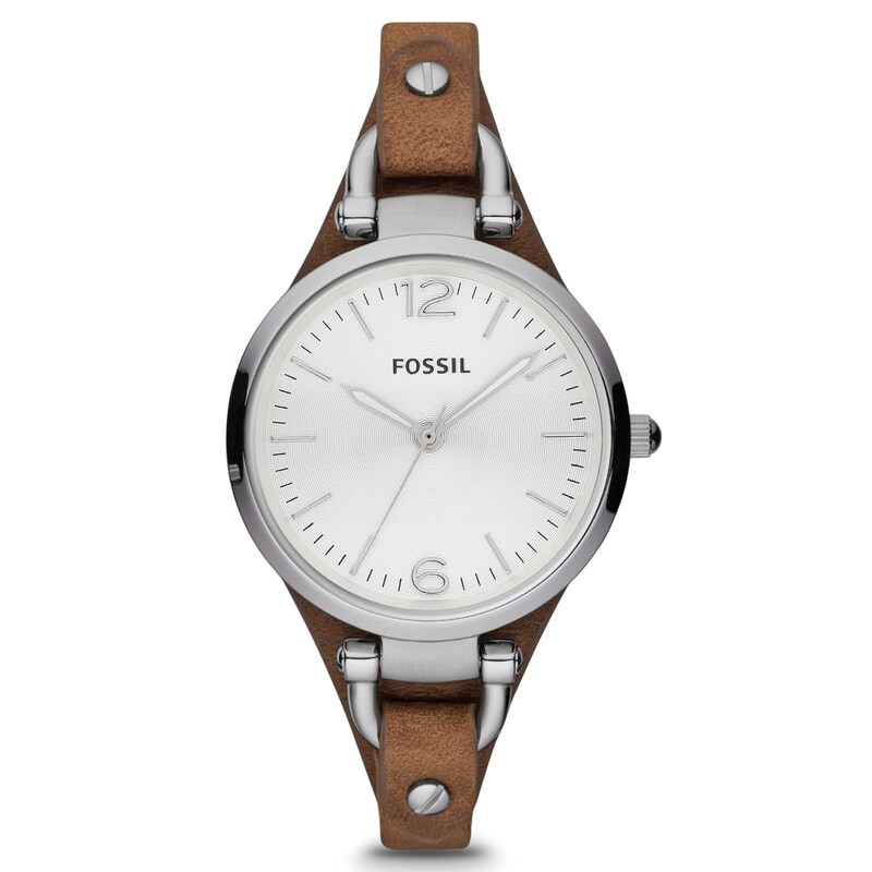 Fossil Ladies' Georgia Brown Leather Cuff Watch | H.Samuel